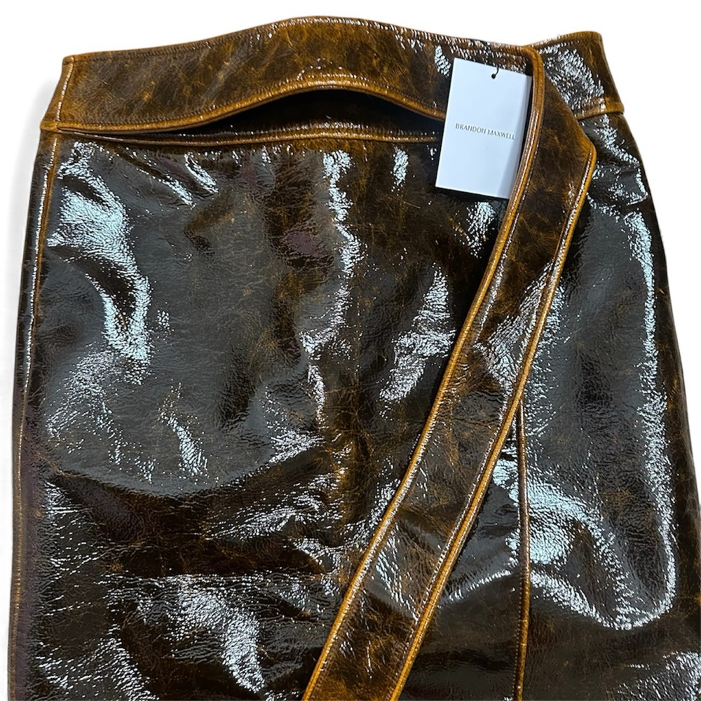 Brandon Maxwell Evelyn Mahogany Brown Maxi Wrap Skirt with Slit - Picture 8 of 12
